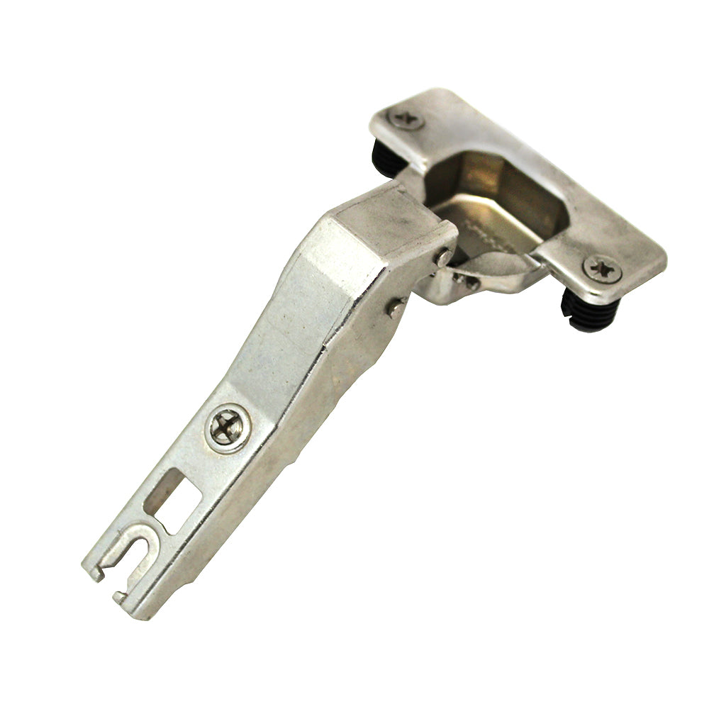 Ferrari Slide-On Hinge, 45° Angled Opening, With 3/8" (10mm) Dowels, Wide Screw Hole Distance